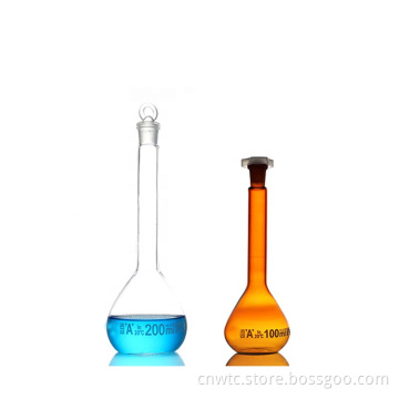 Class A Volumetric Flasks: Sizes 10ml, 25ml, 50ml, 100ml, 250ml, 500ml in White and Brown with Stoppers and Ground Mouth